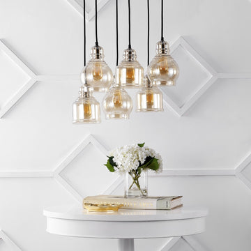 Sydney 18.88" Bohemian Farmhouse Iron/Glass Cluster LED Pendant - JONATHAN Y